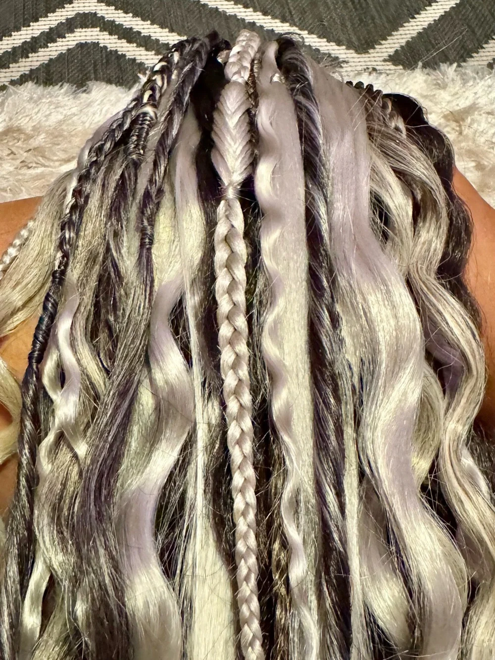 Synthetic Braided Hair Extensions in Black & Gray Mix New Hair